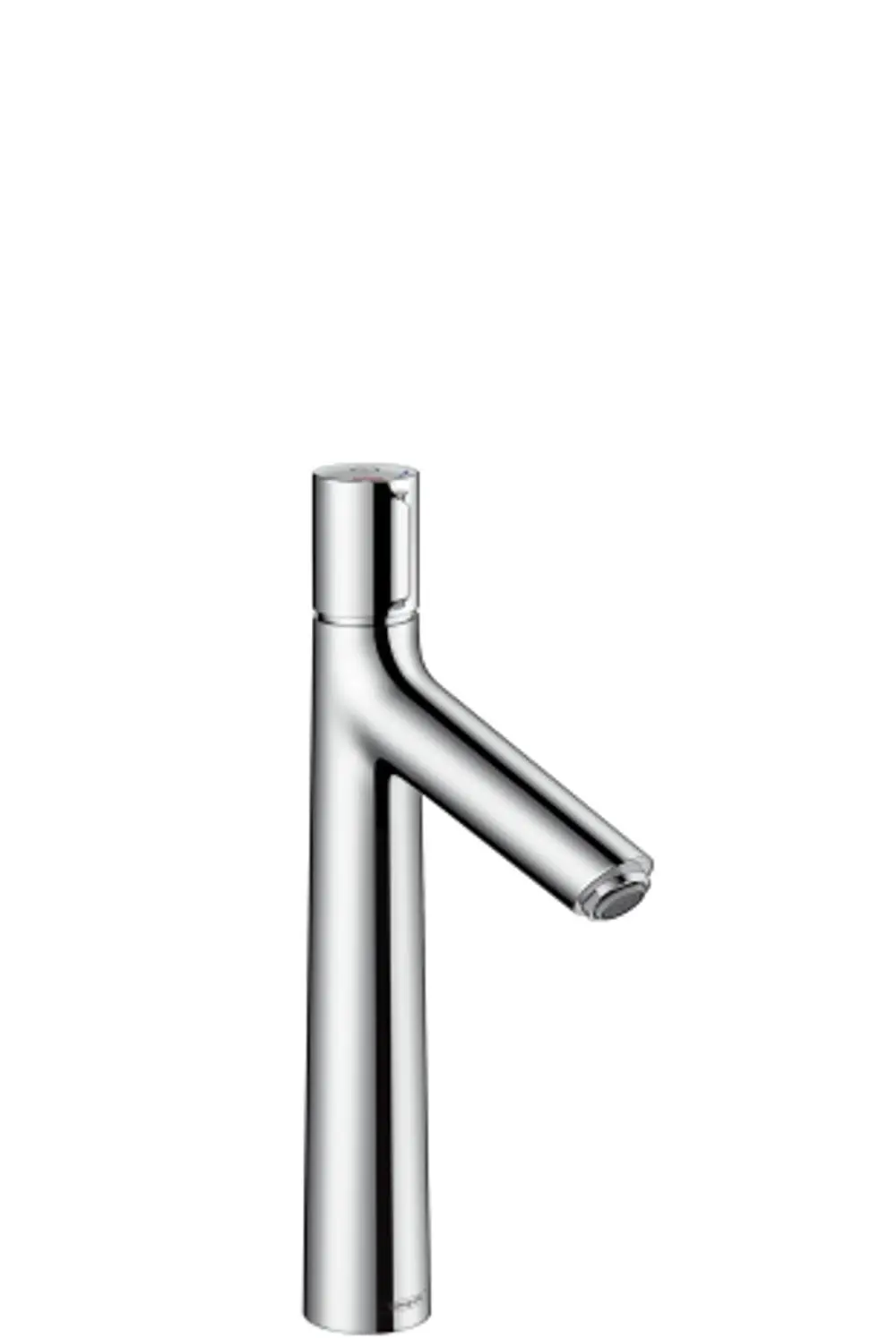 Chromfarbener Waschtischmischer mit schmalem, geradem Auslauf und Zugstangen-Ablaufgarnitur. Design von Hansgrohe, geeignet für moderne Badezimmer.